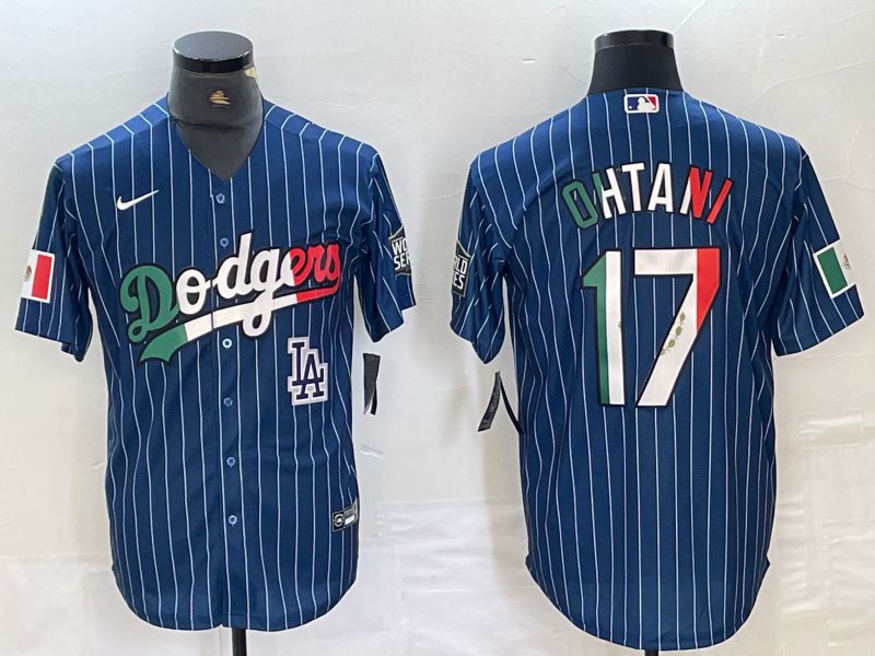 Men Los Angeles Dodgers #17 Ohtani Blue Stripe Nike Game MLB Jersey style 27->los angeles dodgers->MLB Jersey